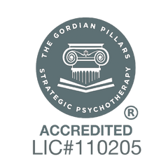 The Gordian Pillars Strategic Psychotherapy Accredited Licence Number 110205 Badge